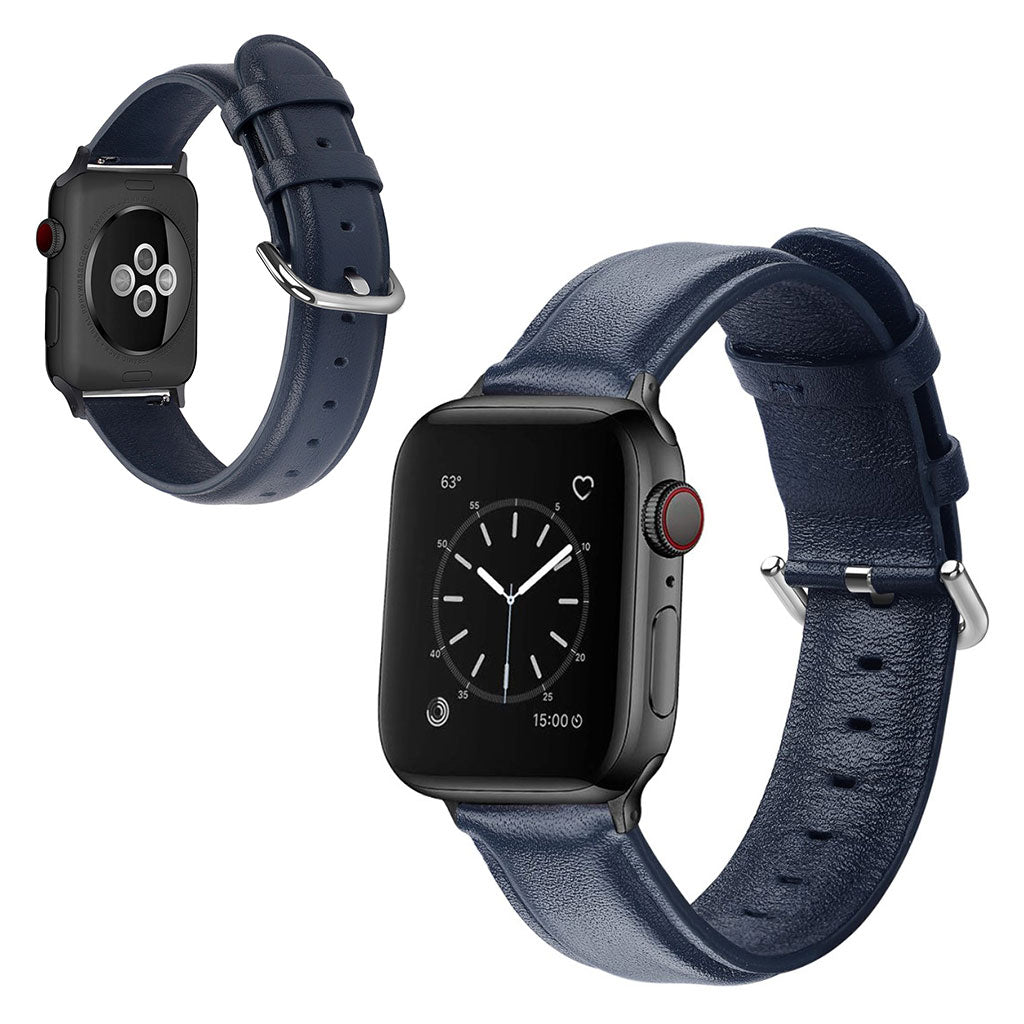 Mega smuk Apple Watch Series 5 44mm Ægte læder Rem - Blå#serie_6