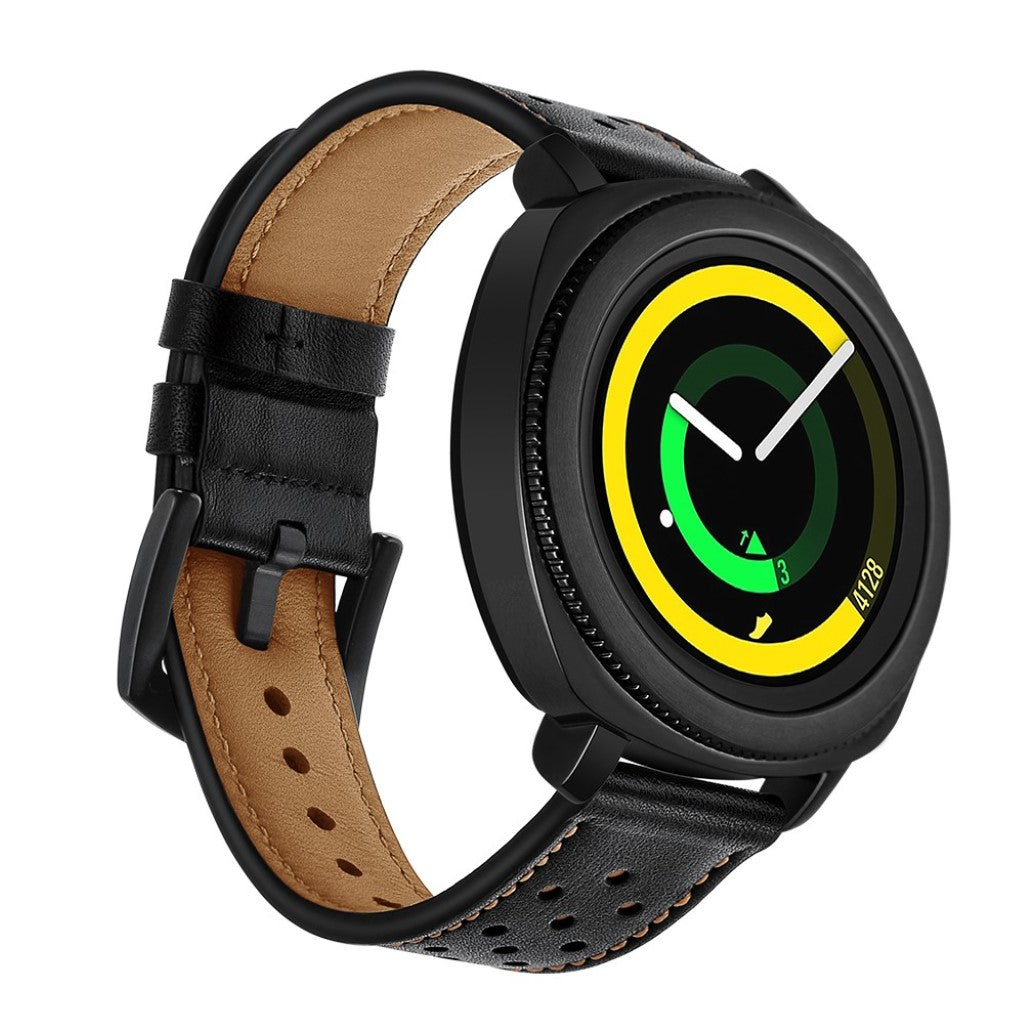 Super smuk Samsung Gear Sport Ægte læder Rem - Sort#serie_2