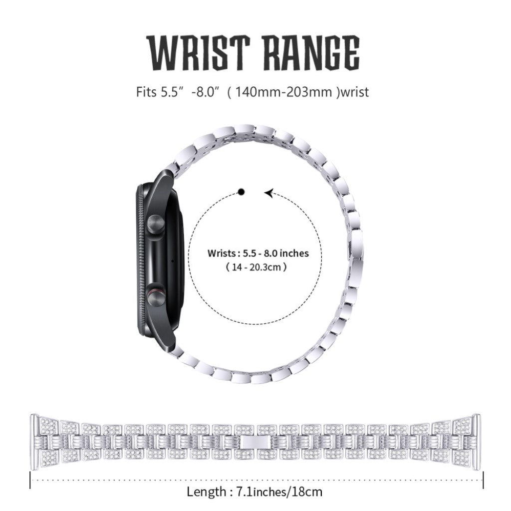 Sejt Samsung Galaxy Watch 3 (41mm) Metal og Rhinsten Rem - Sølv#serie_5