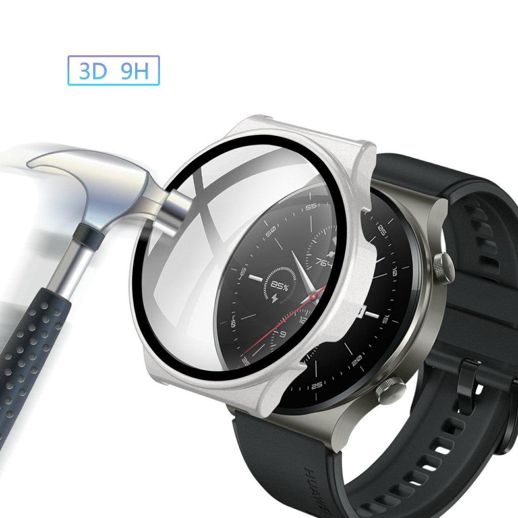 Rigtigt Fed Huawei Watch GT 2 Pro Cover med Skærmbeskytter i Plastik og Hærdet Glas - Sølv#serie_4