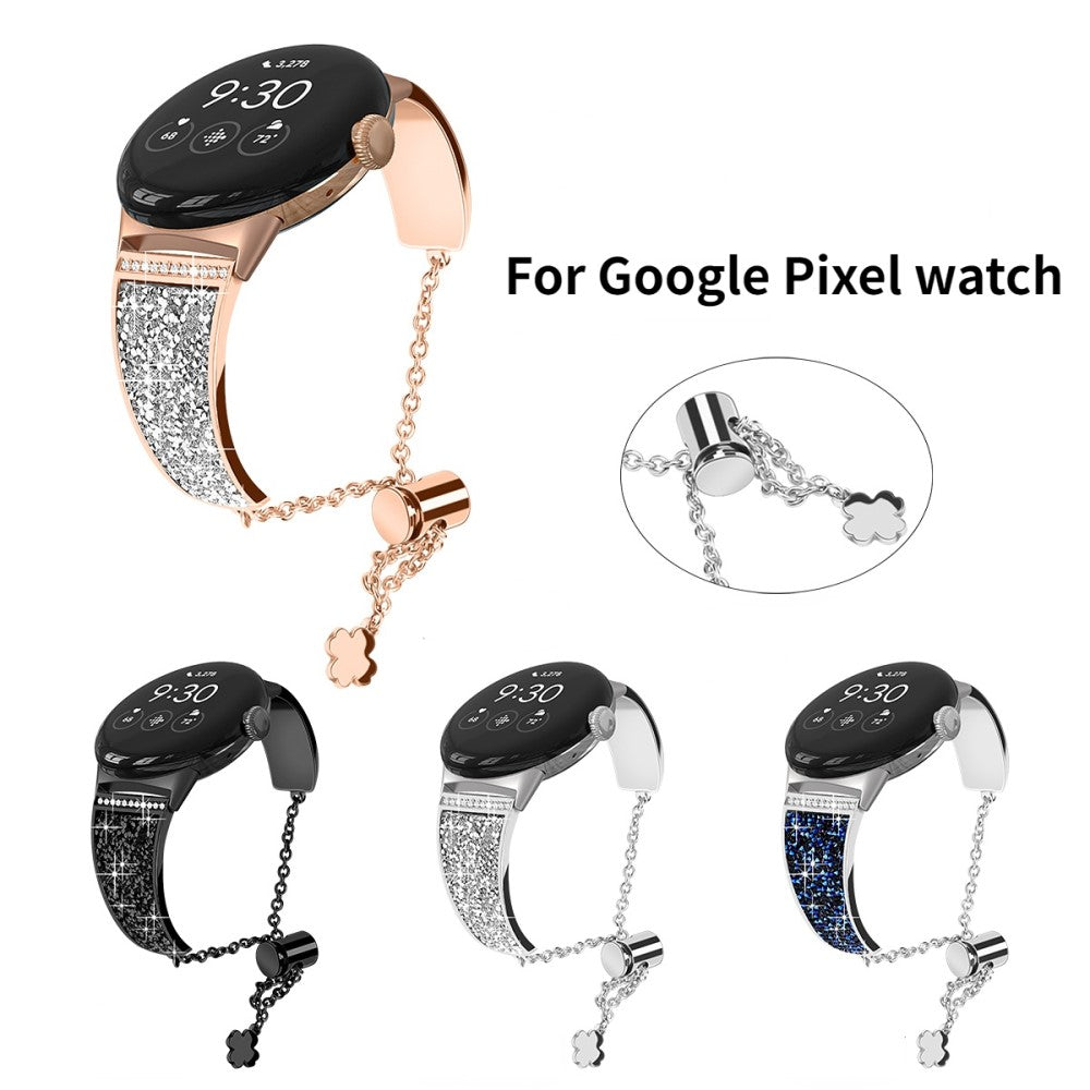 Solid Google Pixel Watch Metal og Rhinsten Rem - Sort#serie_1