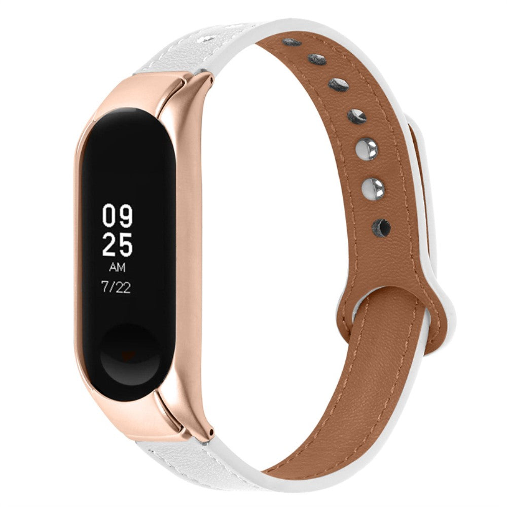  Xiaomi Mi Smart Band 6 / Xiaomi Mi Band 5 Ægte læder Urrem - Hvid#serie_1