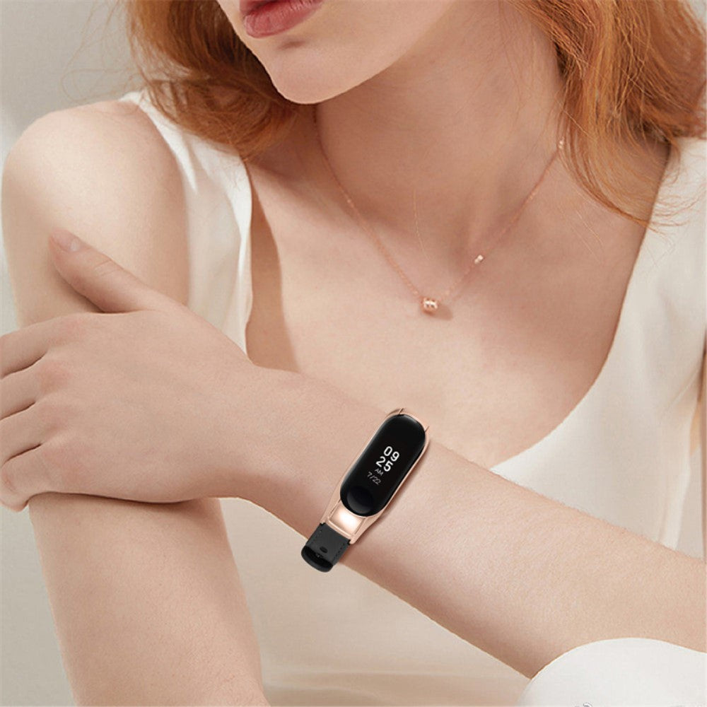  Xiaomi Mi Smart Band 6 / Xiaomi Mi Band 5 Ægte læder Urrem - Sort#serie_2