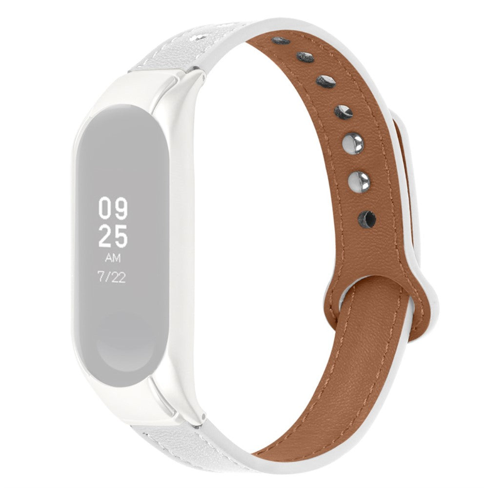  Xiaomi Mi Smart Band 6 / Xiaomi Mi Band 5 Ægte læder Urrem - Hvid#serie_1