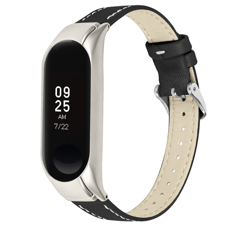 Fed Xiaomi Mi Band 7 Ægte læder Rem - Sort#serie_4