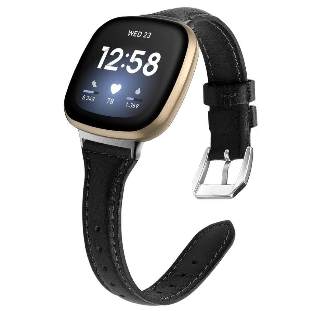 Klassisk Fitbit Versa 3 / Fitbit Sense Ægte læder Rem - Sort#serie_1