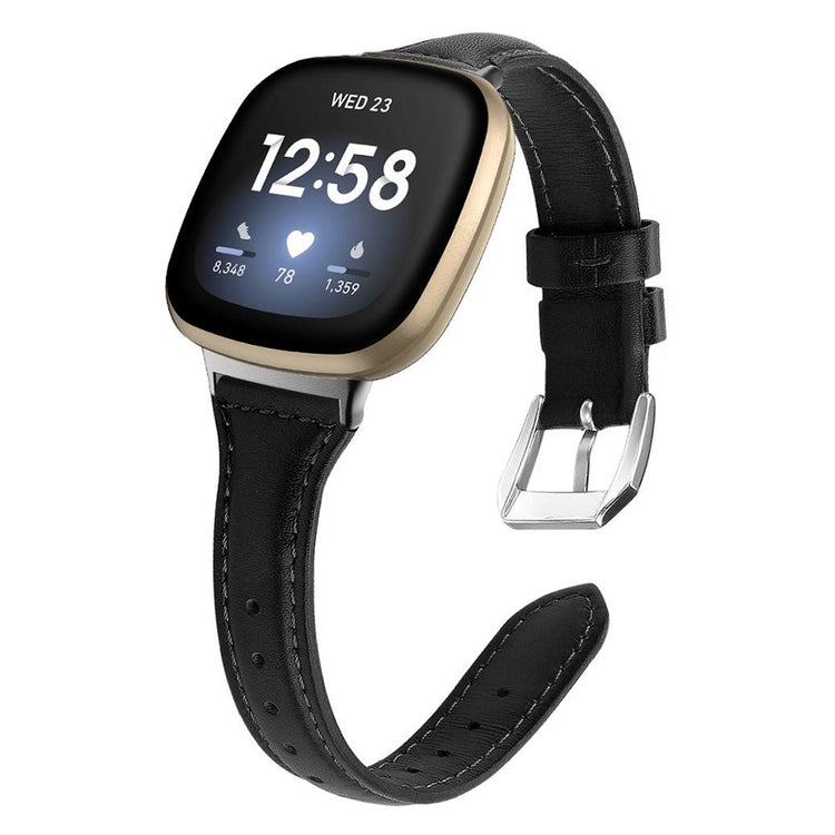 Klassisk Fitbit Versa 3 / Fitbit Sense Ægte læder Rem - Sort#serie_1