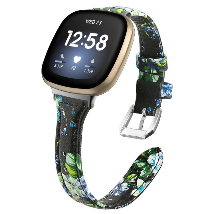 Klassisk Fitbit Versa 3 / Fitbit Sense Ægte læder Rem - Grøn#serie_11