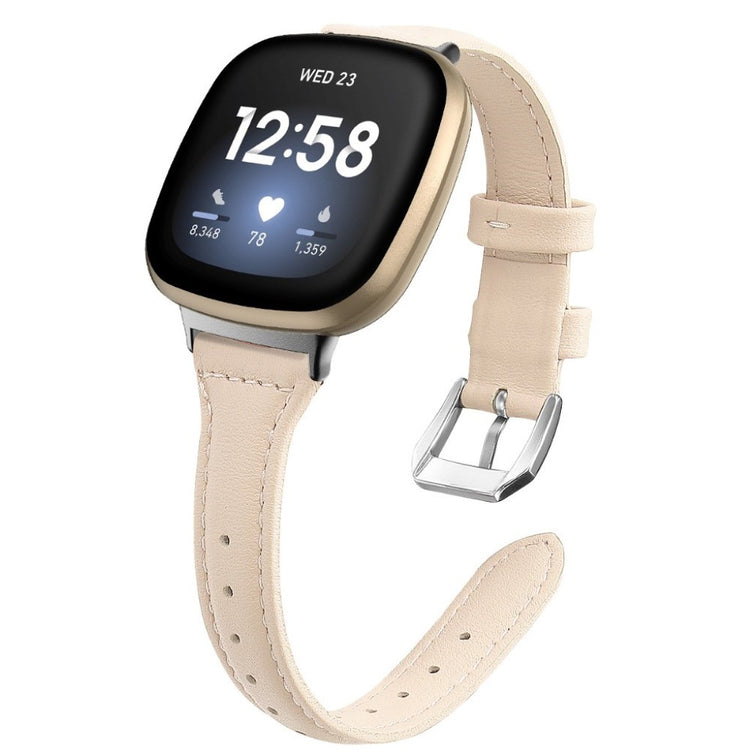 Klassisk Fitbit Versa 3 / Fitbit Sense Ægte læder Rem - Beige#serie_4