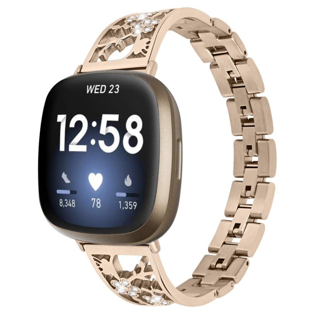 Fed Fitbit Versa 3 / Fitbit Sense Metal og Rhinsten Rem - Guld#serie_4