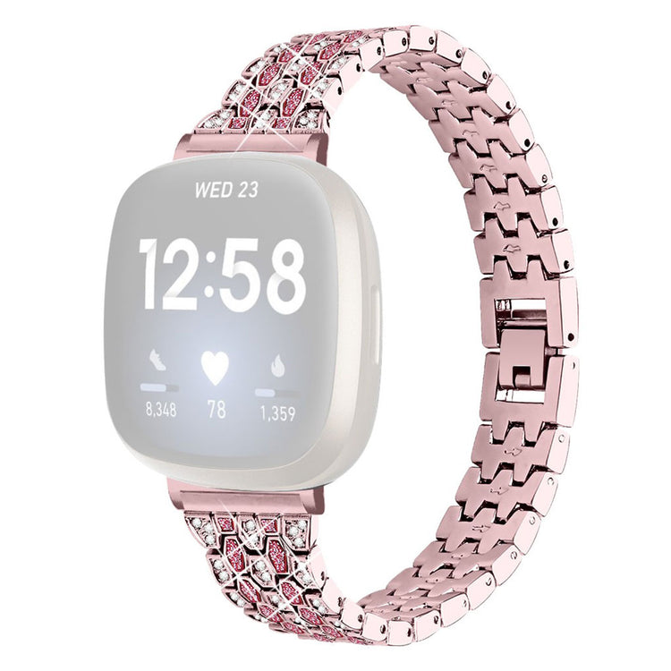 Solid Fitbit Versa 3 / Fitbit Sense Metal og Rhinsten Rem - Pink#serie_3