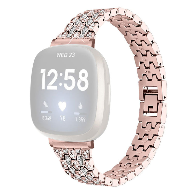 Smuk Fitbit Versa 3 / Fitbit Sense Metal og Rhinsten Rem - Pink#serie_4