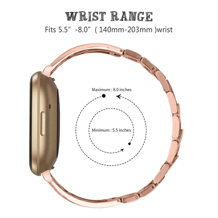 Stilren Fitbit Versa 3 / Fitbit Sense Metal og Rhinsten Rem - Pink#serie_3