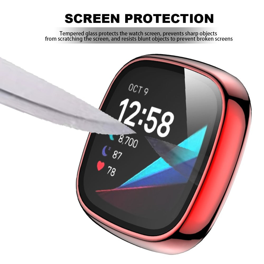 Vildt Godt Fitbit Versa 3 Cover med Skærmbeskytter i Plastik og Hærdet Glas - Rød#serie_3