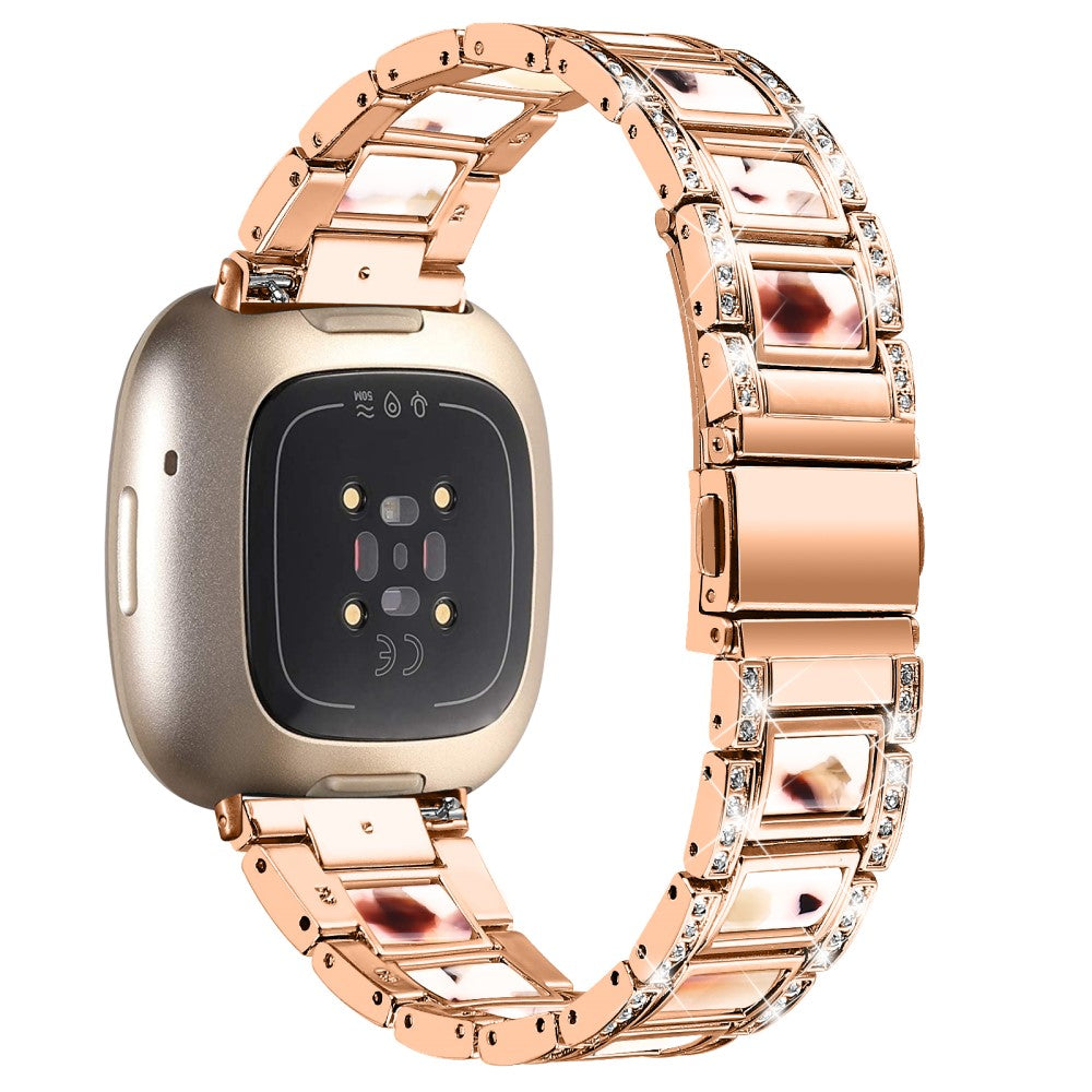 Helt vildt fed Fitbit Versa 3 Metal og Rhinsten Rem - Pink#serie_17