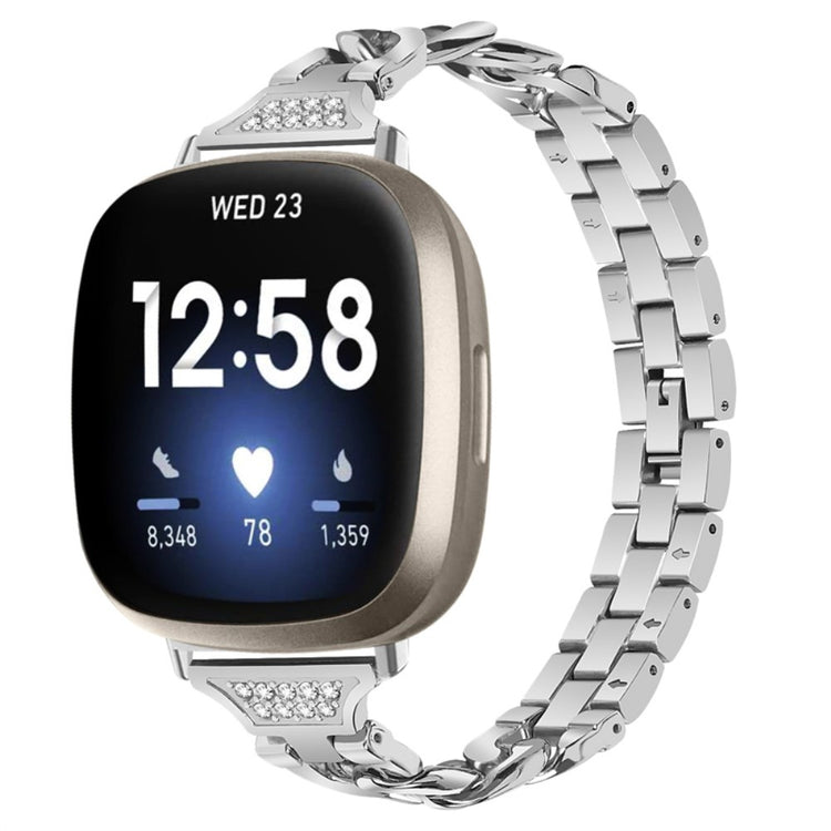 Flot Fitbit Sense / Fitbit Versa 3 Metal og Rhinsten Rem - Sølv#serie_124