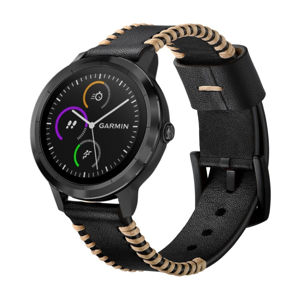 Fed Garmin Vivoactive 3 / Garmin Vivomove HR Ægte læder Rem - Sort#serie_1