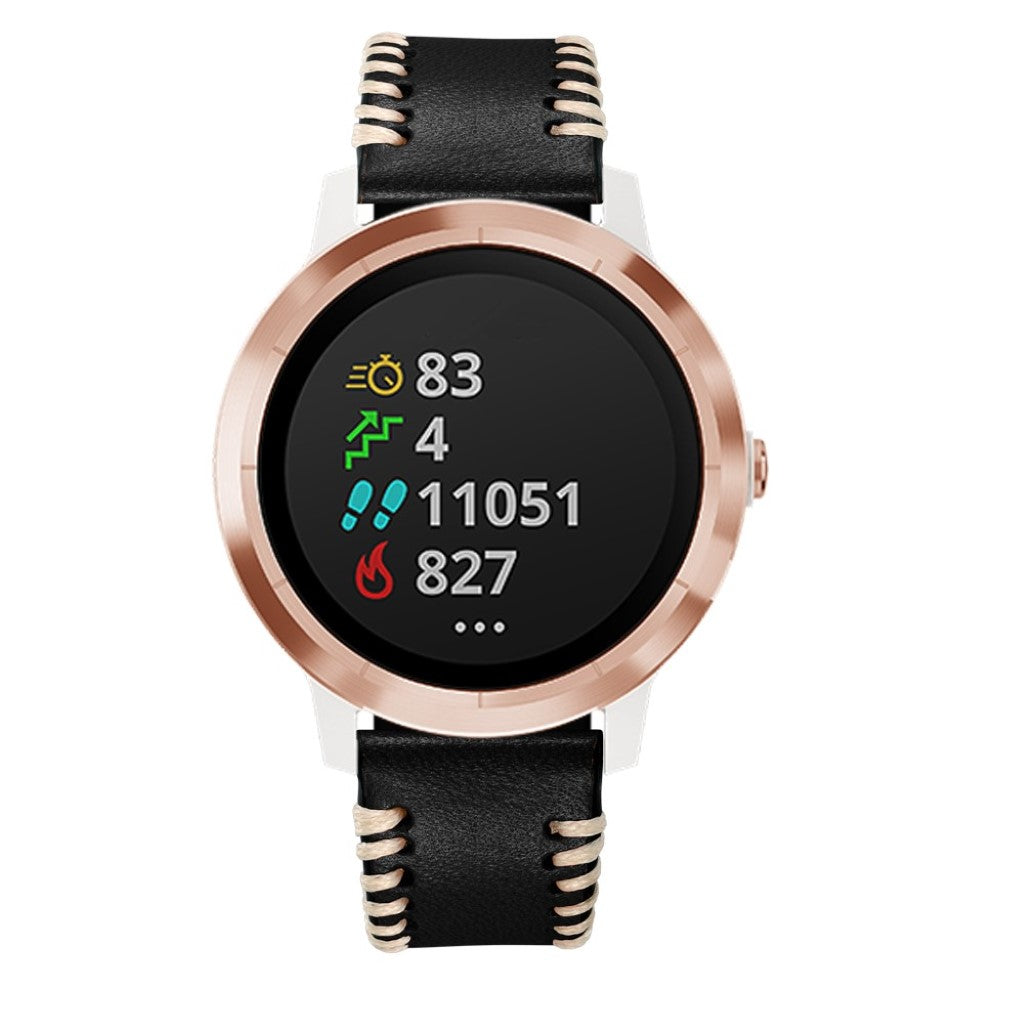 Fed Garmin Vivoactive 3 / Garmin Vivomove HR Ægte læder Rem - Sort#serie_1