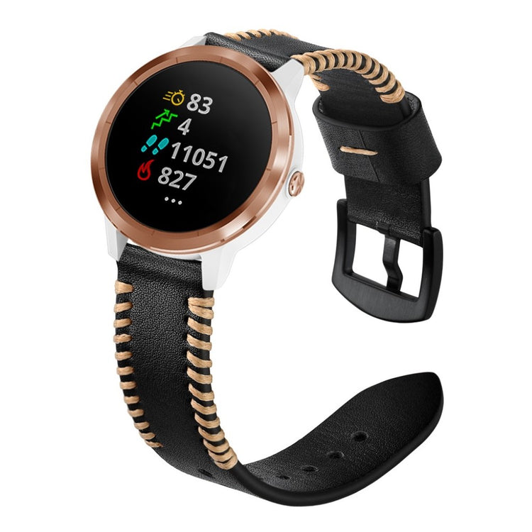 Fed Garmin Vivoactive 3 / Garmin Vivomove HR Ægte læder Rem - Sort#serie_1