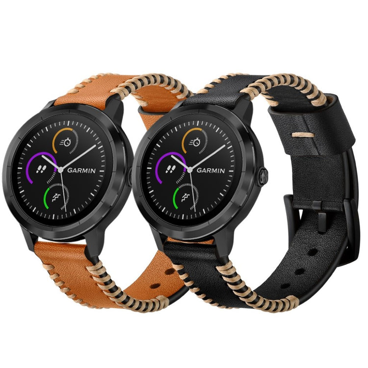 Fed Garmin Vivoactive 3 / Garmin Vivomove HR Ægte læder Rem - Sort#serie_1