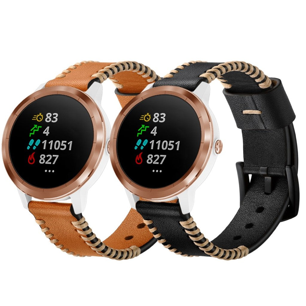 Fed Garmin Vivoactive 3 / Garmin Vivomove HR Ægte læder Rem - Sort#serie_1