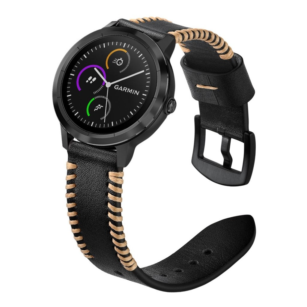 Fed Garmin Vivoactive 3 / Garmin Vivomove HR Ægte læder Rem - Sort#serie_1