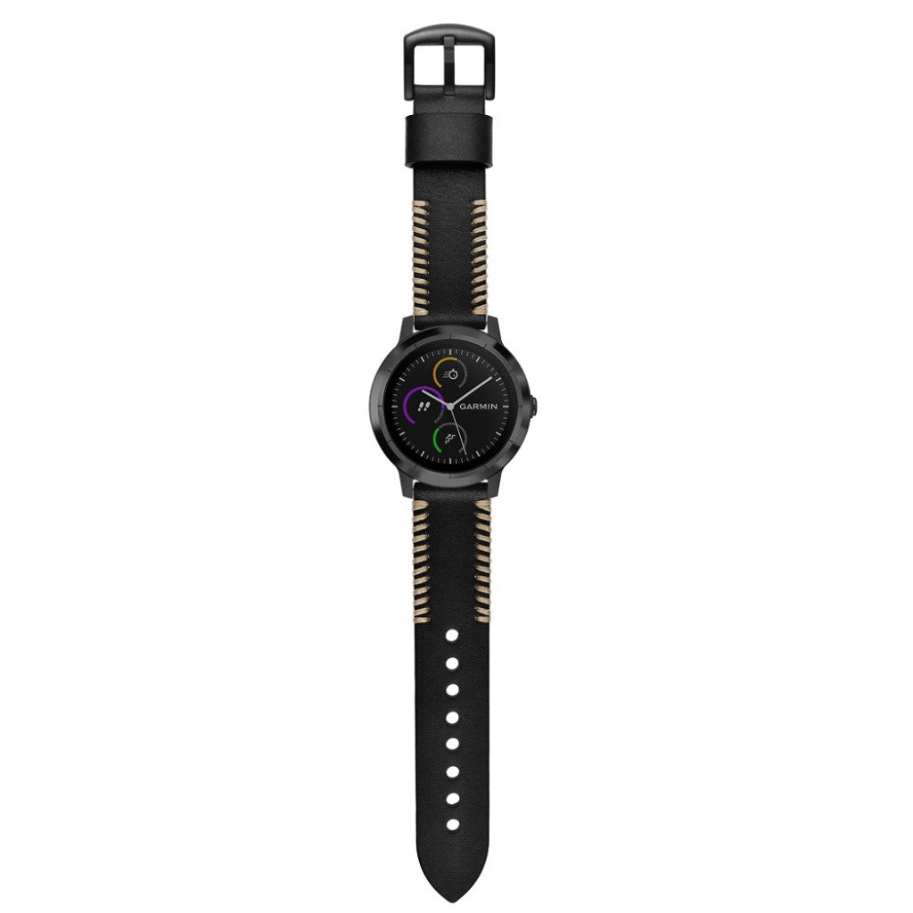 Fed Garmin Vivoactive 3 / Garmin Vivomove HR Ægte læder Rem - Sort#serie_1