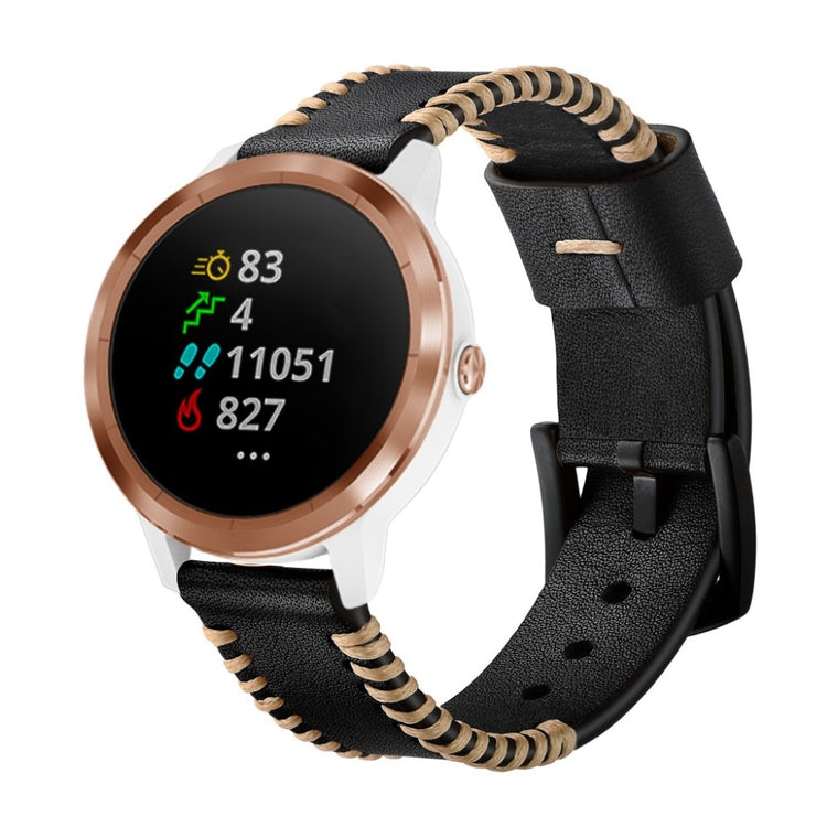 Fed Garmin Vivoactive 3 / Garmin Vivomove HR Ægte læder Rem - Sort#serie_1