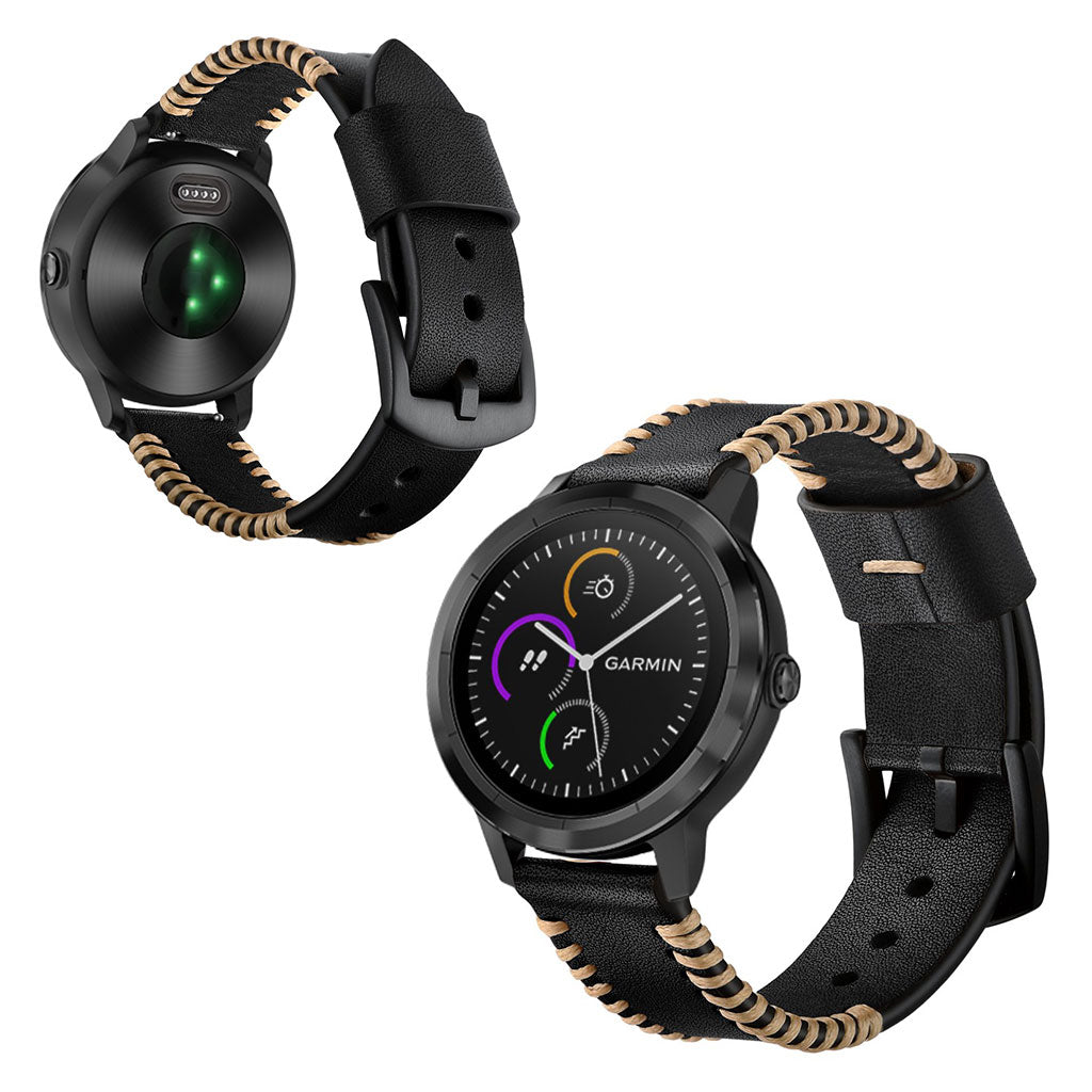 Fed Garmin Vivoactive 3 / Garmin Vivomove HR Ægte læder Rem - Sort#serie_1