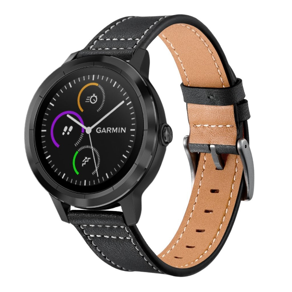 Fed Garmin Vivoactive 3 / Garmin Vivomove HR Ægte læder Rem - Sort#serie_1