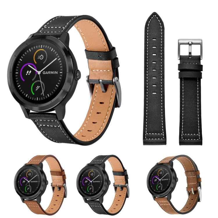 Fed Garmin Vivoactive 3 / Garmin Vivomove HR Ægte læder Rem - Sort#serie_1