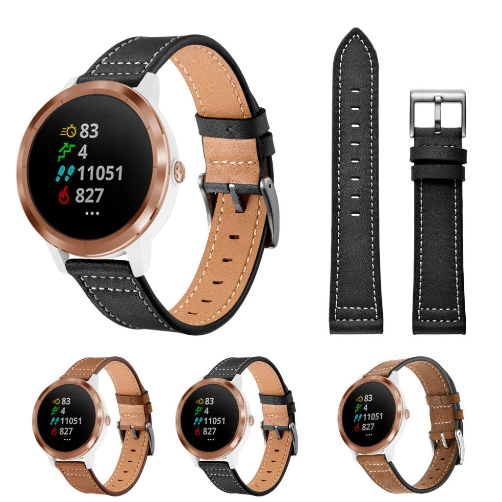 Fed Garmin Vivoactive 3 / Garmin Vivomove HR Ægte læder Rem - Sort#serie_1