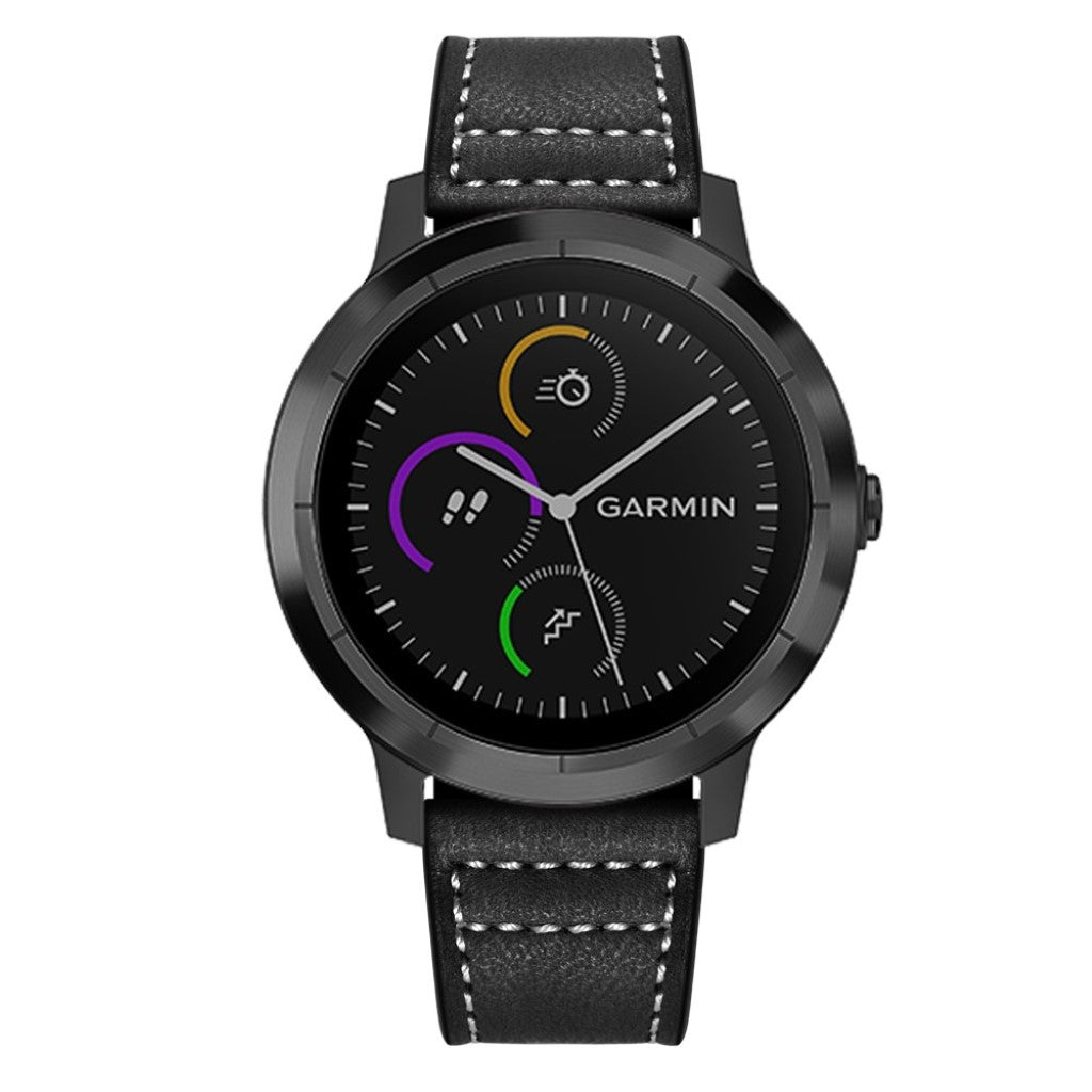 Fed Garmin Vivoactive 3 / Garmin Vivomove HR Ægte læder Rem - Sort#serie_1