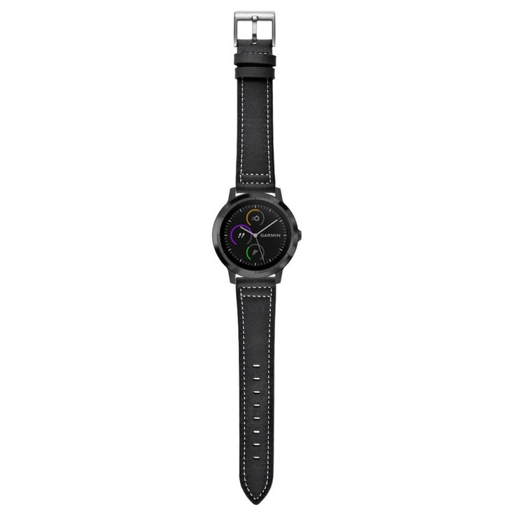 Fed Garmin Vivoactive 3 / Garmin Vivomove HR Ægte læder Rem - Sort#serie_1