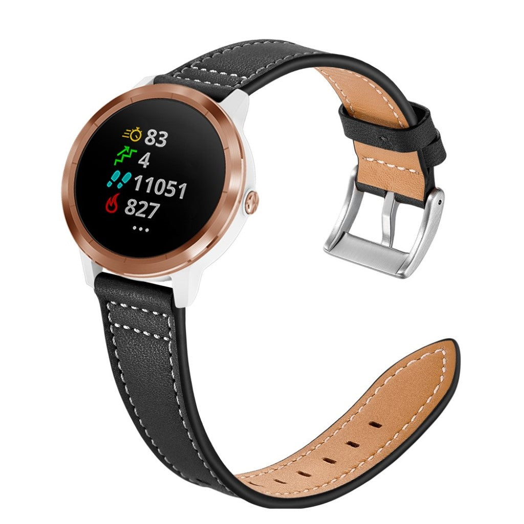 Fed Garmin Vivoactive 3 / Garmin Vivomove HR Ægte læder Rem - Sort#serie_1