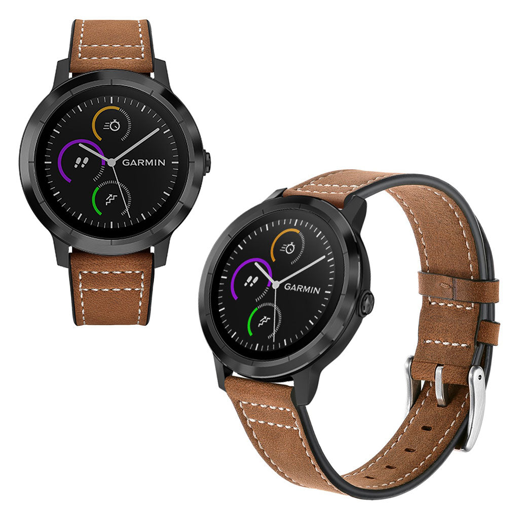 Fed Garmin Vivoactive 3 / Garmin Vivomove HR Ægte læder Rem - Brun#serie_3