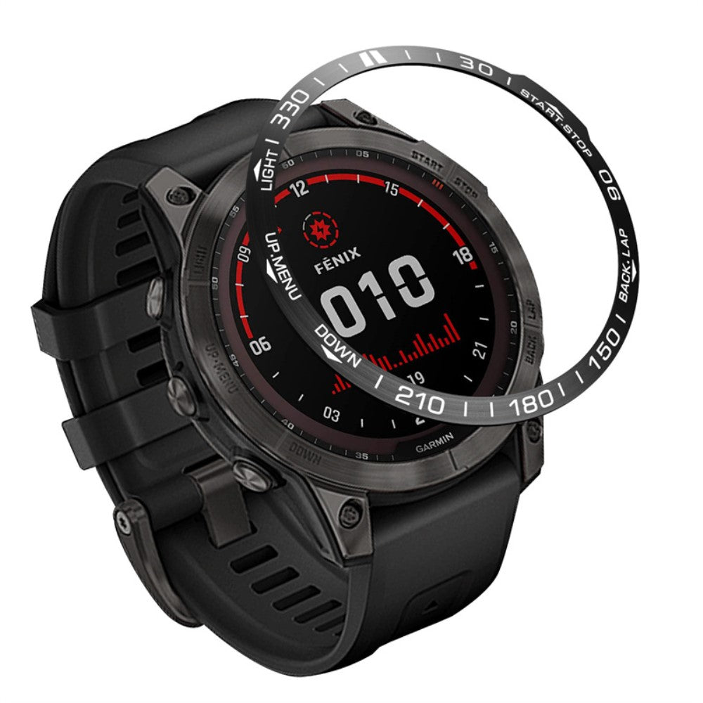 Sort Garmin Fenix 7X stainless steel bezel ring - Black Ring White Letters#serie_1