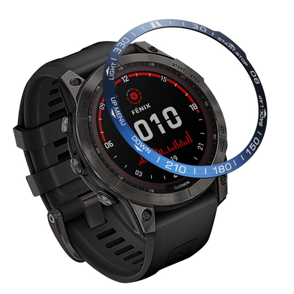 Blå Garmin Fenix 7X stainless steel bezel ring - Black Ring White Letters#serie_2