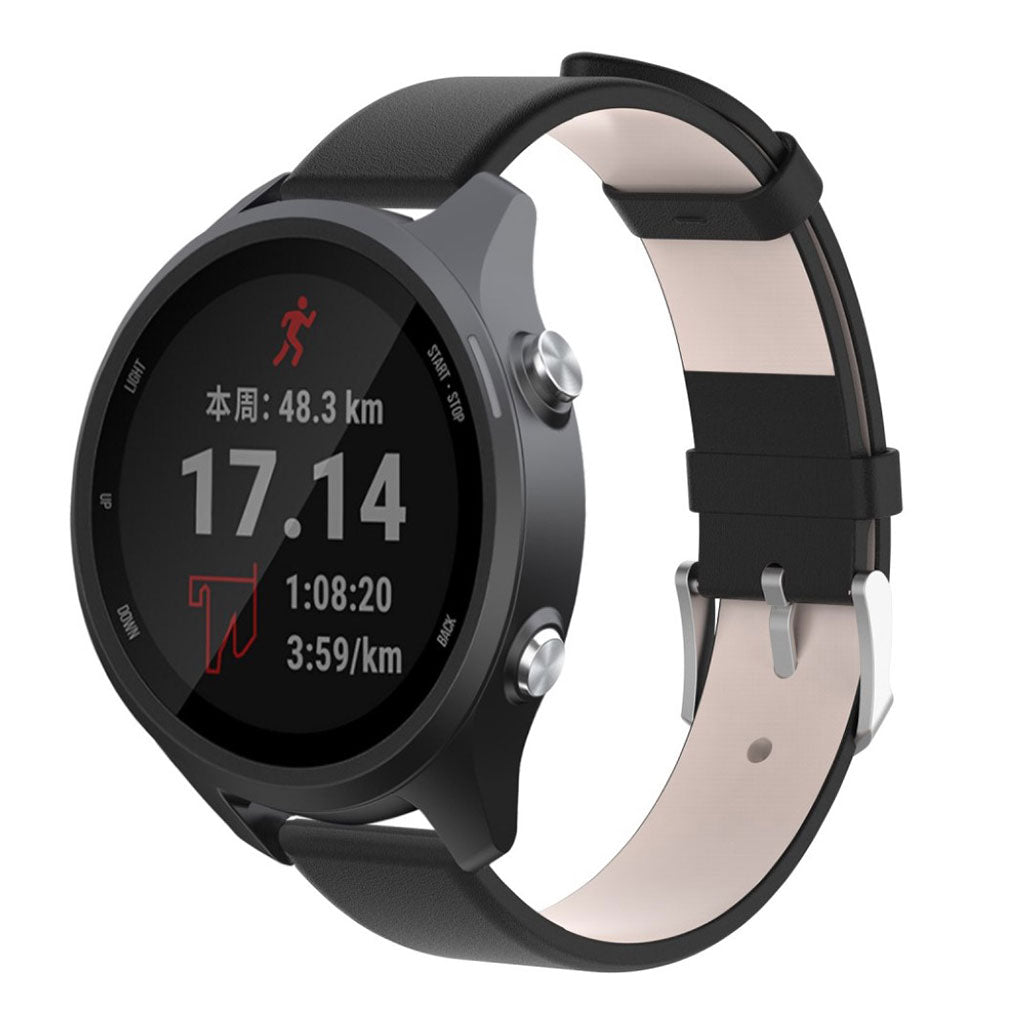 Fed Garmin Forerunner 245 Ægte læder Rem - Sort#serie_1