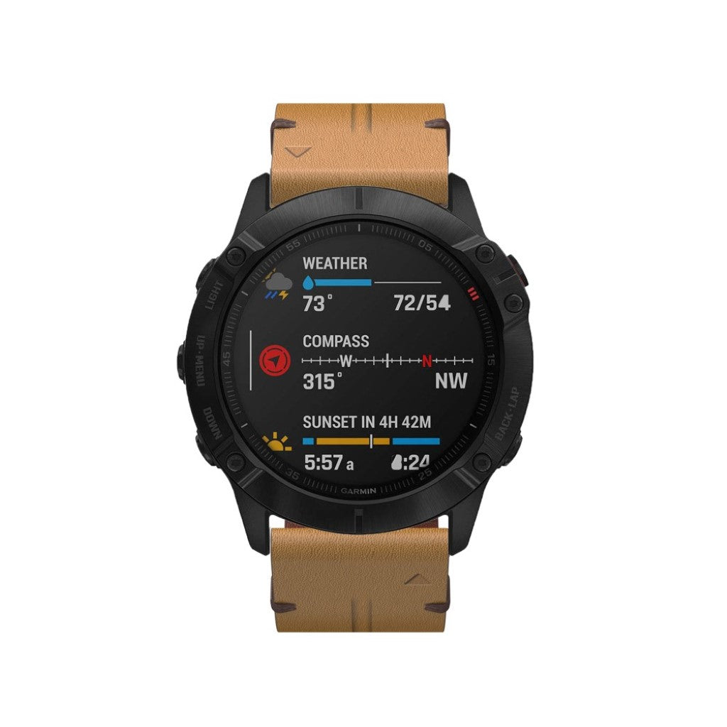 Super nydelig Garmin Fenix 6X Ægte læder Rem - Brun#serie_6